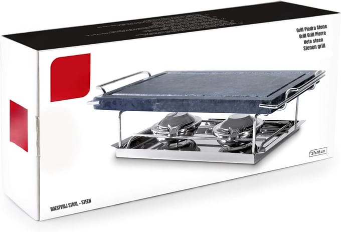 AMA® Steengrill - Lavasteen - Grillplaat - Zwart - ‎37cm x 18cm x 12cm