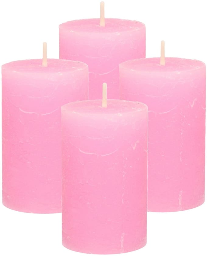 Atmosphera Stompkaars - 4x - roze - 5 x 8 cm - klein rustiek model - cilinderkaars - kaars