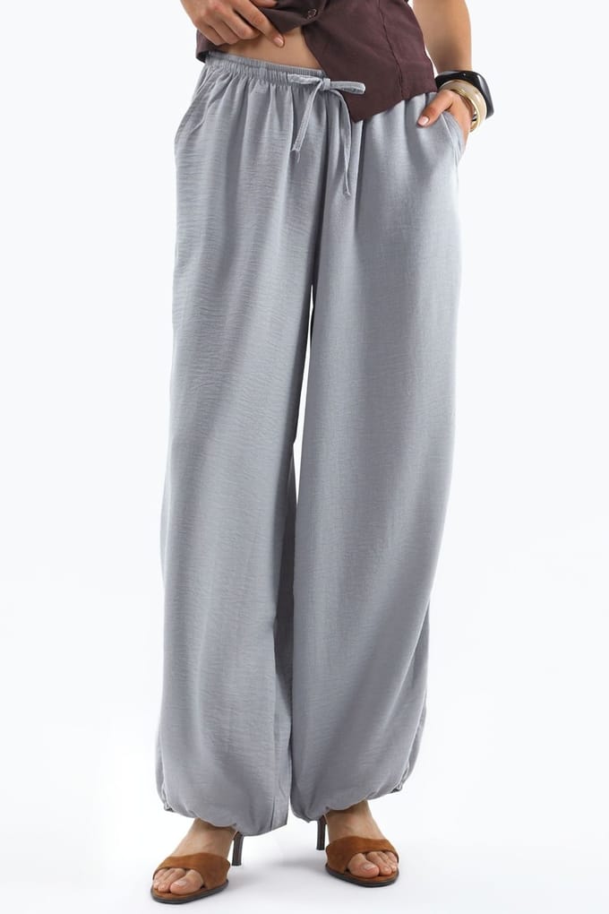 Wijde Woven Broek met Touwsluiting in de Taille