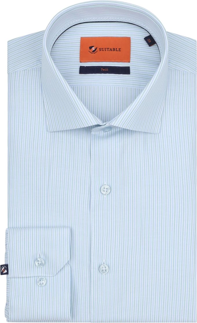Suitable Overhemd Twill Streep Lichtblauw - Overhemden Formeel