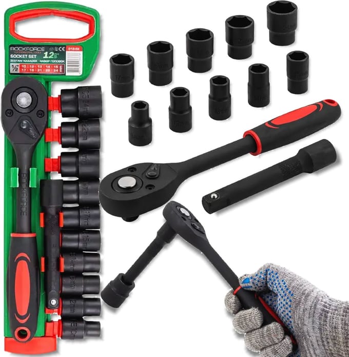 Rockforce - Dopsleutelset - Chroom-Molybdeen - 1/2 inch - 12-delig