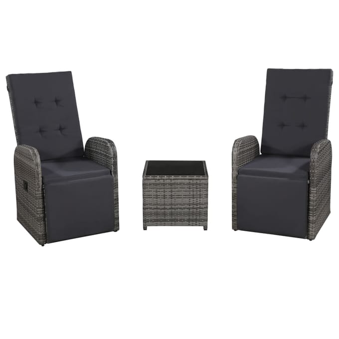 vidaXL - 3-delige - Bistroset - met - kussens - poly - rattan - grijs