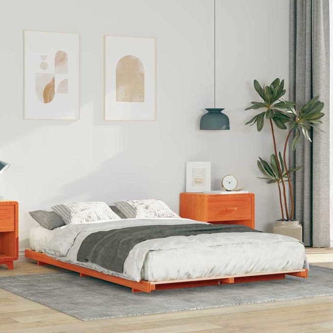 vidaXL - Bedframe - Wasbruin - 135 - x - 190 - cm - Massief - grenenhout