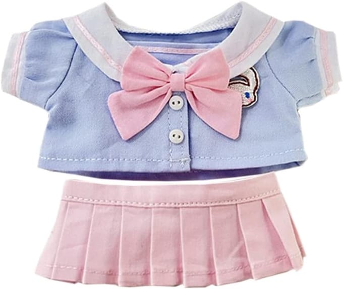 Pluchen Pop Kleding Set 20cm - Blauwe Jas Roze Jurk Zeemanspak - Knuffel Accessoire