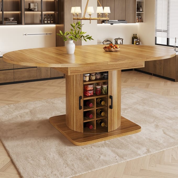 MODENUIT Eettafel - Uitschuifbaar Met Opbergruimte - Voor Keuken En Eethoek - MDF En Metaal - Donkerbruin