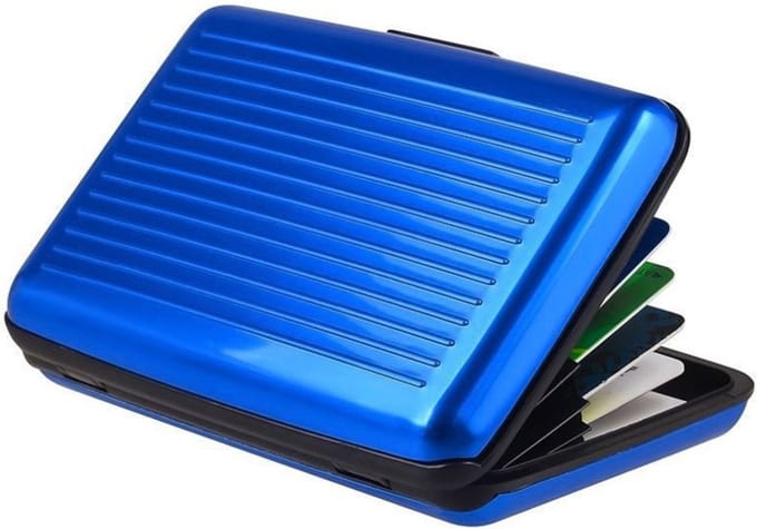 Peachy Aluminium Pasjeshouder Wallet RFID block - 6 Compartimenten Blauw