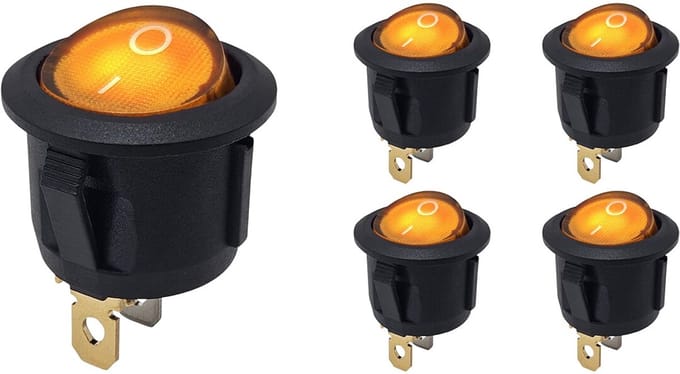 ProRide Wipschakelaar ON-OFF KCD2-220 - Rond - 3 pins - 250V/6A - Oranje - 5 stuks