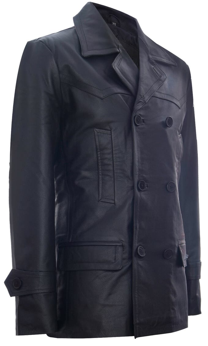 Cow Hide Dr Who Naval German Pea Coat leren jas