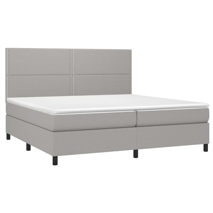 vidaXL - Boxspring - met - matras - en - LED - stof - lichtgrijs - 200x200 - cm