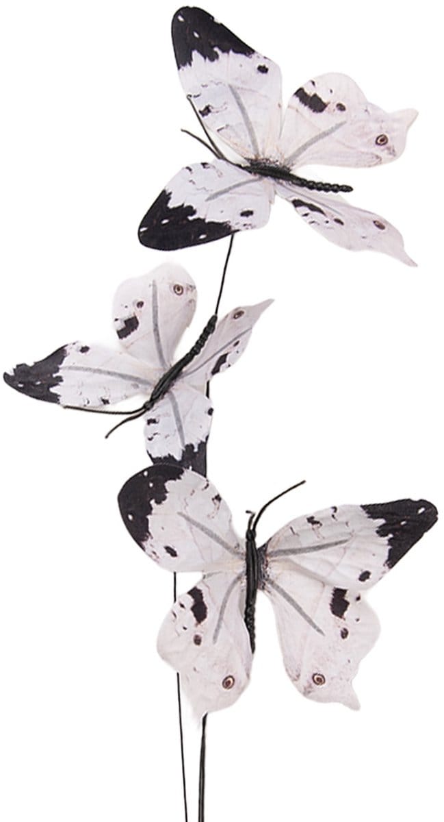 Clayre & Eef Decoratie Tak Vlinder 10x10x65 cm Wit Textiel