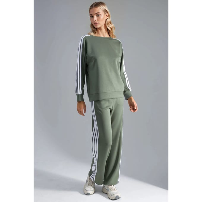 Gestreepte Sweatshirt met Ronde Hals & Rechte Broek Set