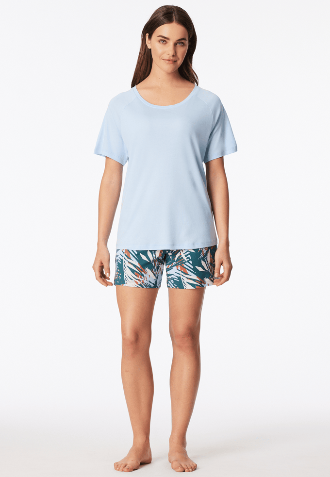 Pyjama korte palm lichtblauw - Modern Nightwear 46