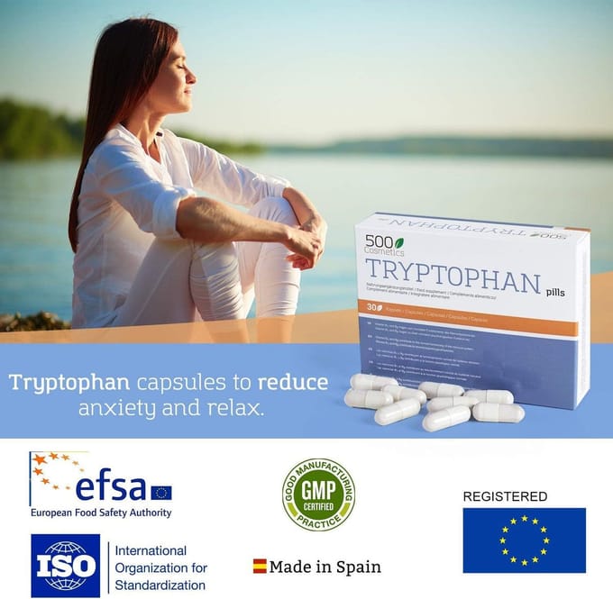 500Cosmetics Tryptophan Pills, pastilas relajantes para controlar la ansiedad Unique wit/rackleykleur