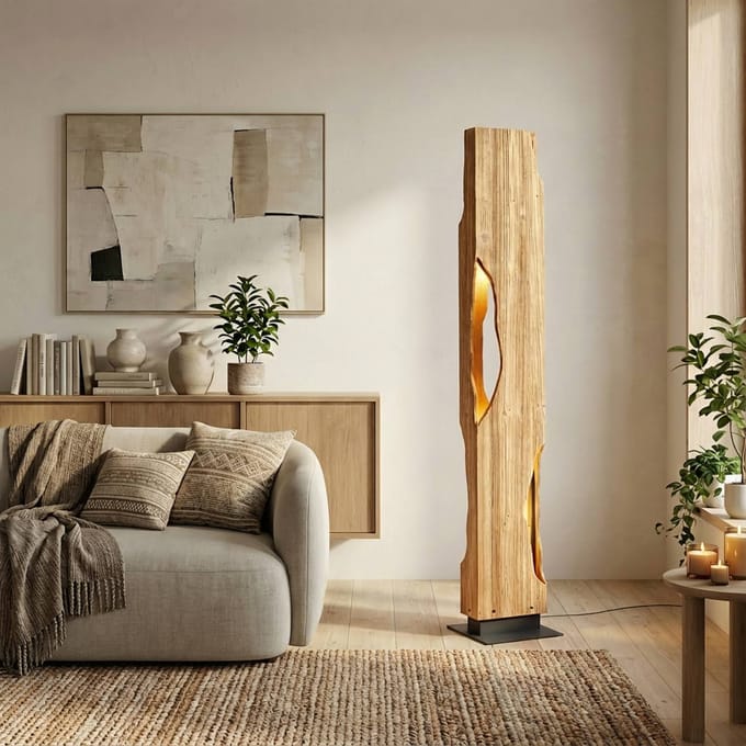 Lucande vloerlamp Tarry, hout, hoogte 137 cm, 4 x E27