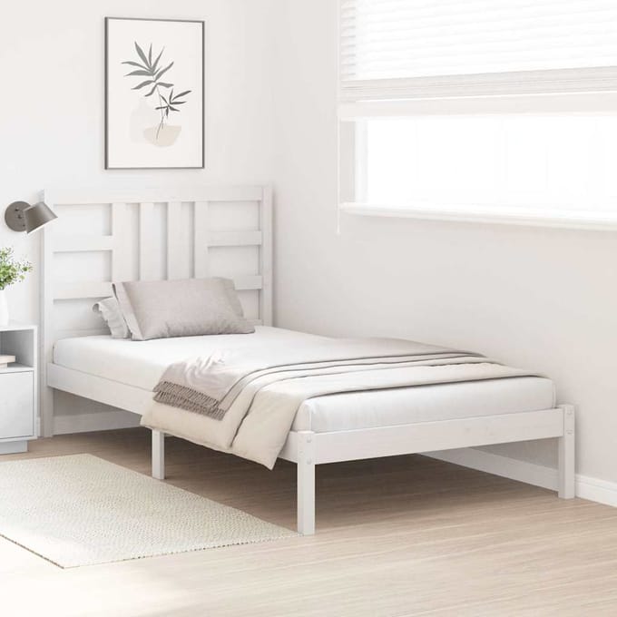 vidaXL - Bedframe - massief - hout - wit - 100x200 - cm