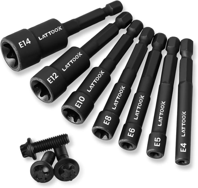 7-delige E-Torx Bitset met 1/4" Zeskant Opname voor Boormachine