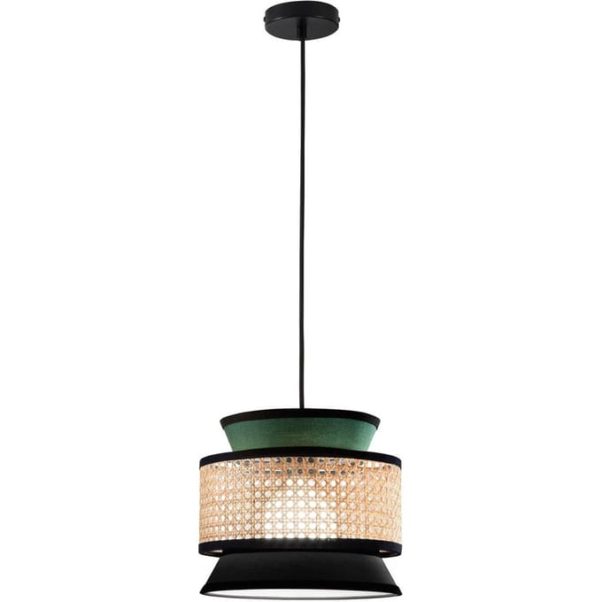Luce Ambiente Design Hanglamp Gazebo, groen/zwart/naturel, Ø 26 cm, stof/rotan