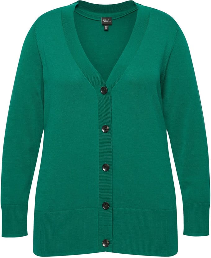 Ulla Popken - Dames - Vest V-hals knoopsluiting fijn breisel - Smaragdgroen - Maat 58+