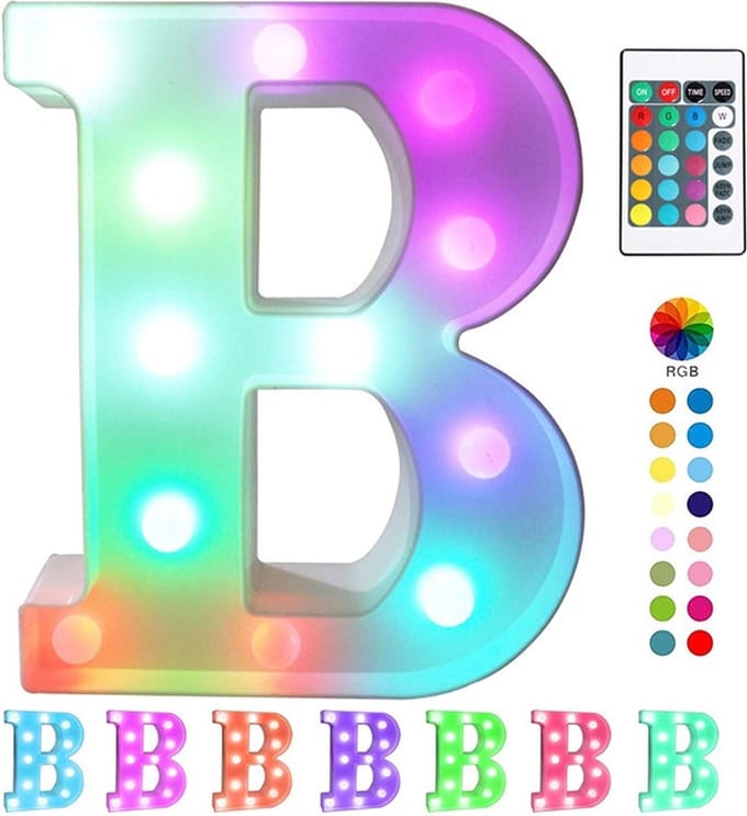 Lichtgevende Letter B - 22 cm Hoog - RGB Met Afstandsbediening - Op Batterijen