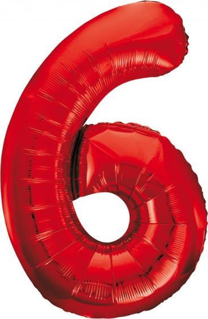 Wefiesta - Folieballon Cijfer 6 Rood - 86 cm