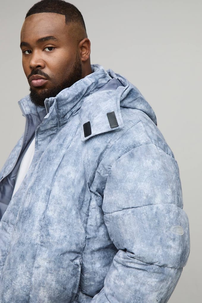 Plus Oversized Fit Washed Nylon Hooded Funnel Neck Duvet Puffer Jacket | Grey | Size 2XL