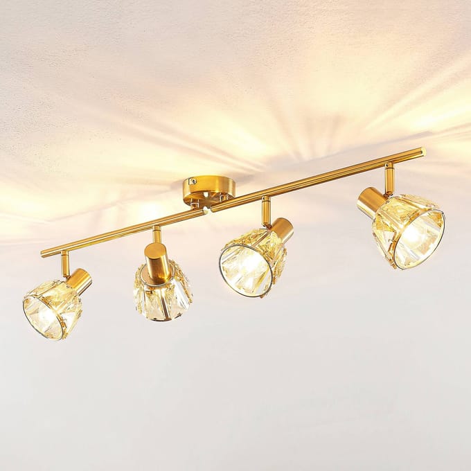 Lindby - plafondlamp - 4lichts - glas, staal - H: 18 cm - E14 - helder, messing