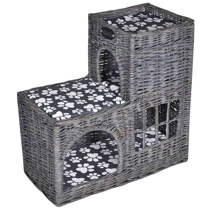 vidaXL - Kattenbed/huis/kasteel - met - kussen - wilgen