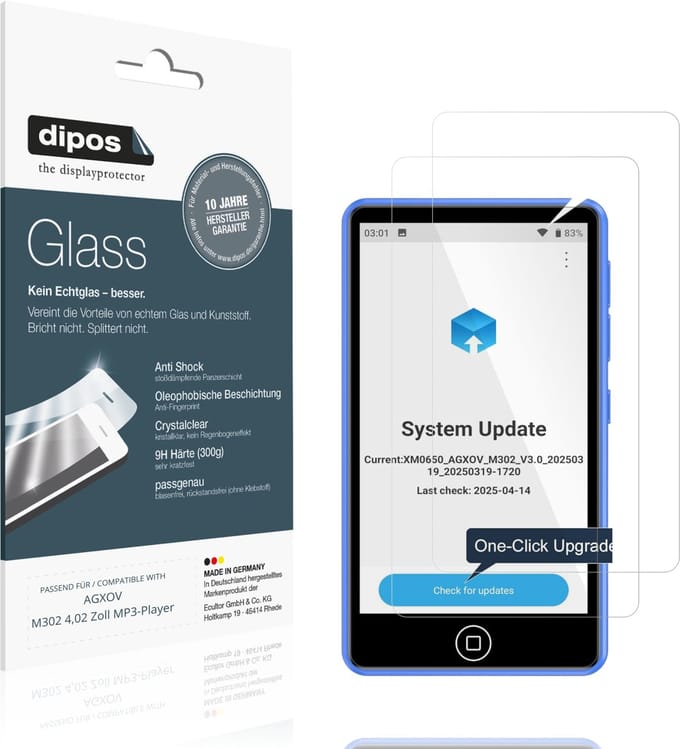 dipos – 2x Pantserfolie geschikt voor AGXOV M302 4,02 Zoll MP3-Player | 9H Screenprotector