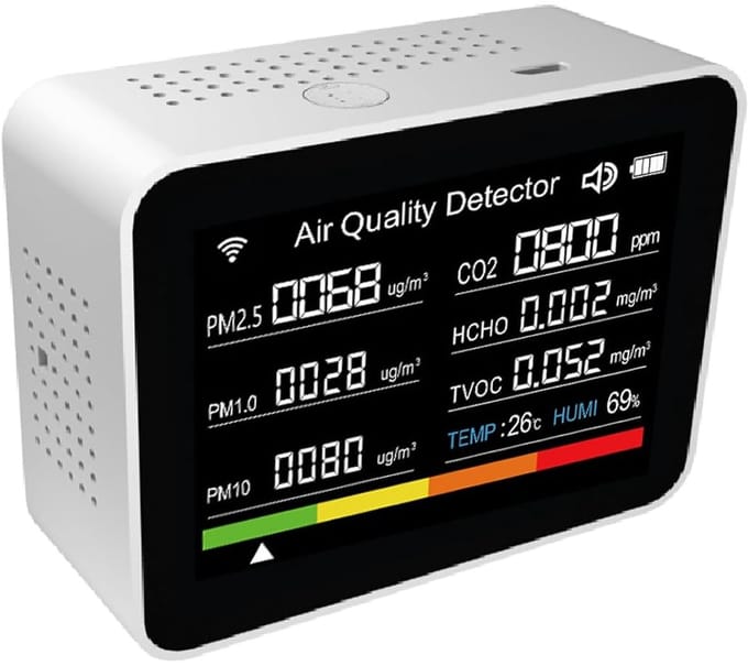 Luchtkwaliteitsmonitor - CO2 detector - Binnenlucht controleren - 13 in 1 meting - 89x70x35 mm - Wit