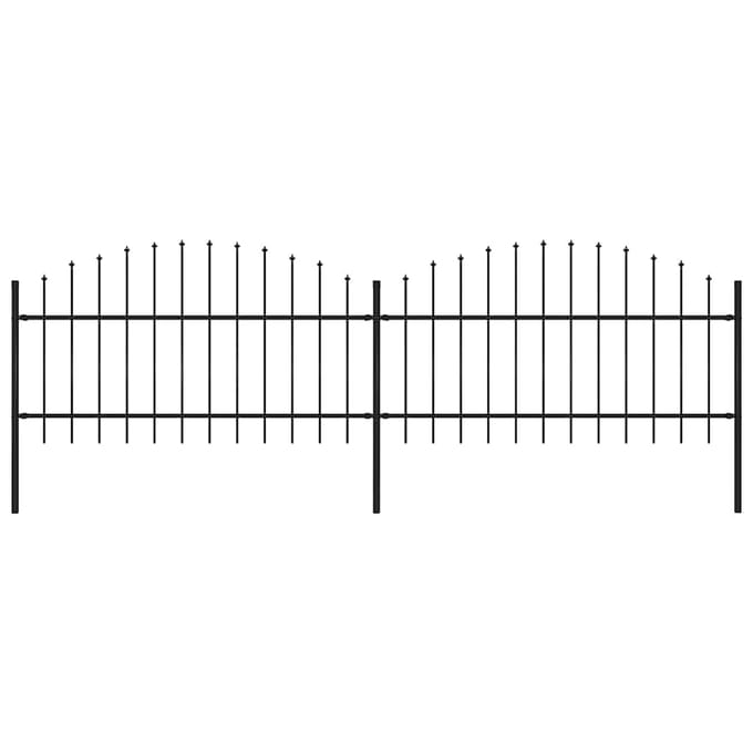 vidaXL - Tuinhek - met - speerpunt - staal - 355x125 - cm - zwart