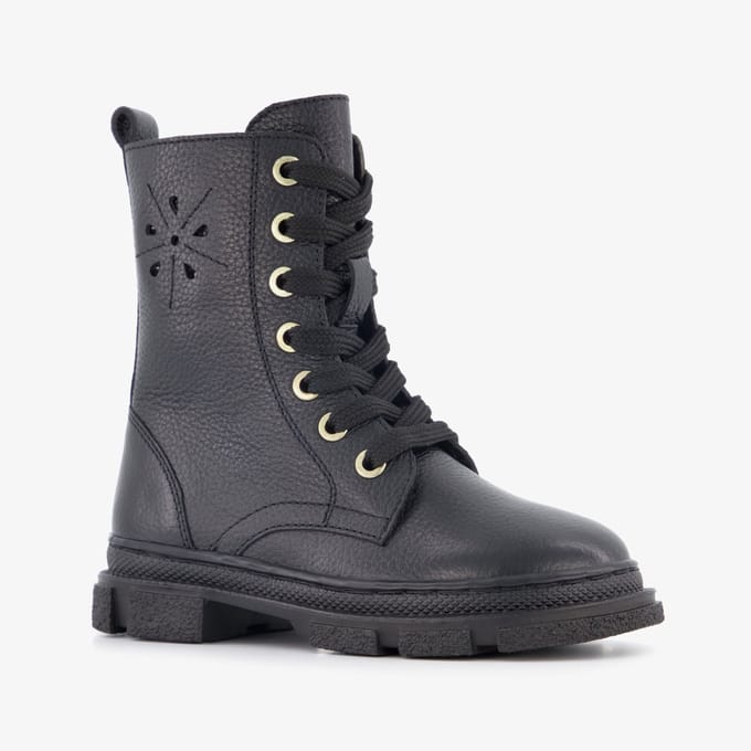 Groot leren meisjes veterboots zwart - Maat 25 - Uitneembare zool
