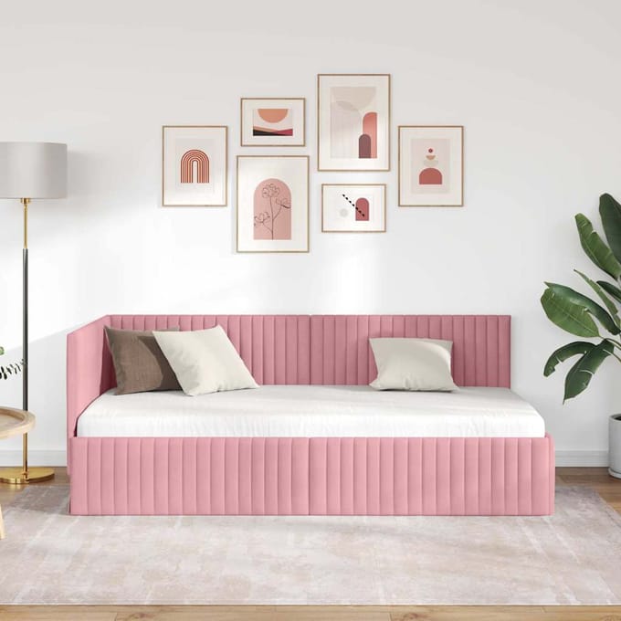 vidaXL - Hoek - Bed - Frame - Roze - 90 - x - 200 - cm - Fluweel