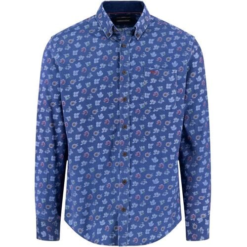 Fynch-Hatton Overhemd Cotton Corduroy Flower Pattern Navy / male
