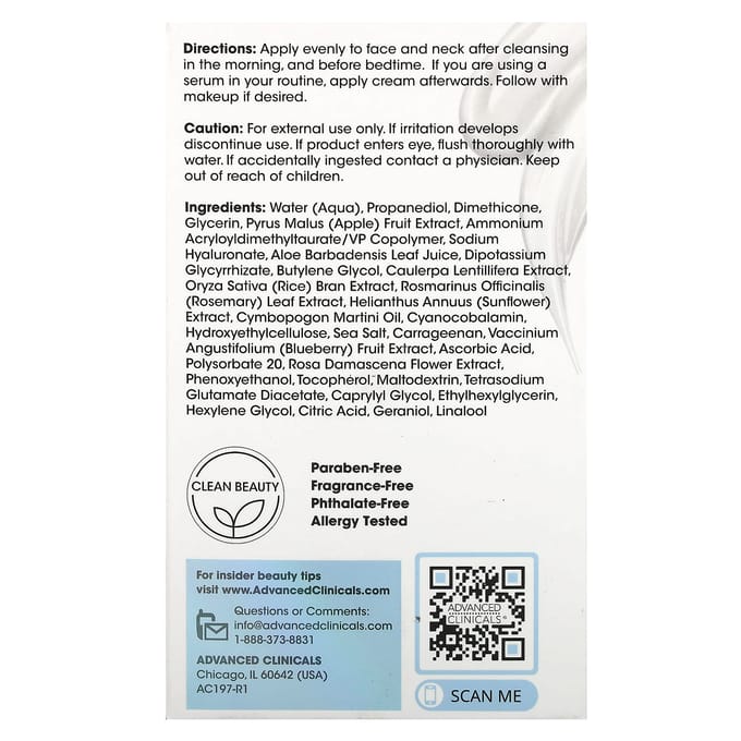 Advanced Clinicals Moisture Boost Hyaluronic Gel Cream – Hydraterende Crème – 59ml