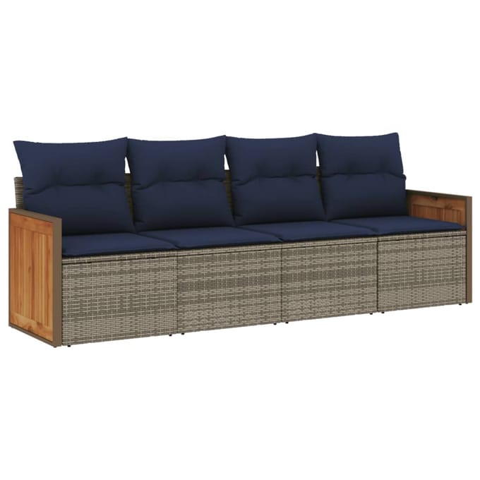 vidaXL - 4-delige - tuinbankset - met - kussens, - grijs - polyrotan