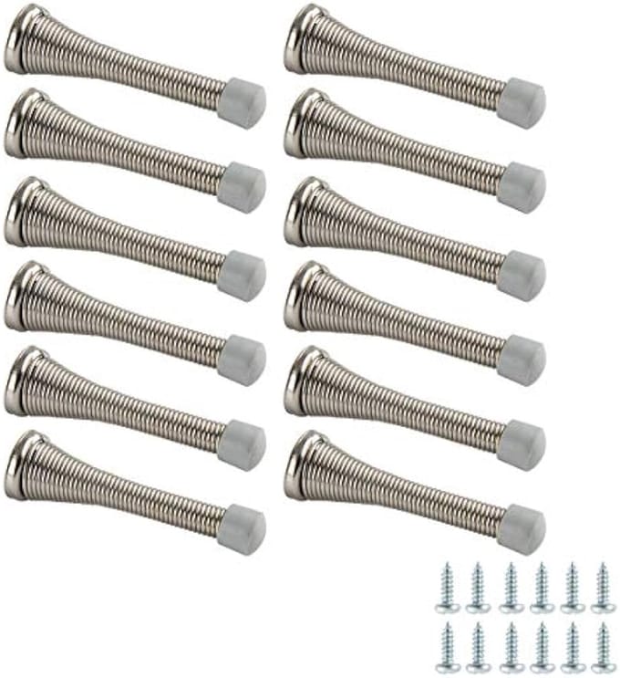 Deurstoppers met veer, 12 stuks, kleur geborsteld nikkel
