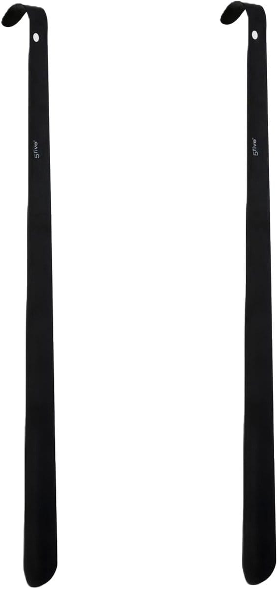5Five Schoenlepel - 2x - 50 cm - metaal - zwart - met haak - instaphulp - schoenen