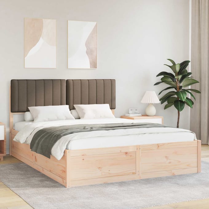 vidaXL - Bedframe - met - Gevoerde - Hoofdbord - Taupe - 150 - x - 200 - cm