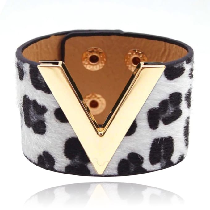 Brede Dames Armband Verstelbaar Dierenprint Goud en Wit