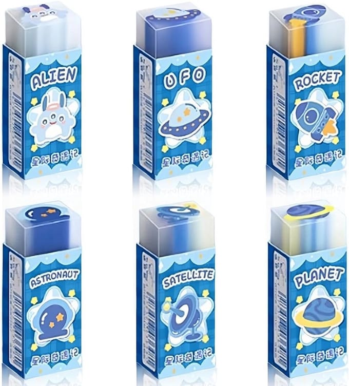 Solidchoice - Set van 6 Schattige Gummen voor Kinderen, Perfect voor School en Thuis
