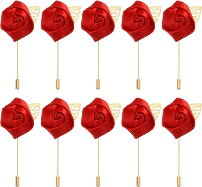 Rozen Boutonnieres - Bloem Speldjes - Bruiloft Decoratie - 24 Stuks Set - 9x4.5cm - Rood
