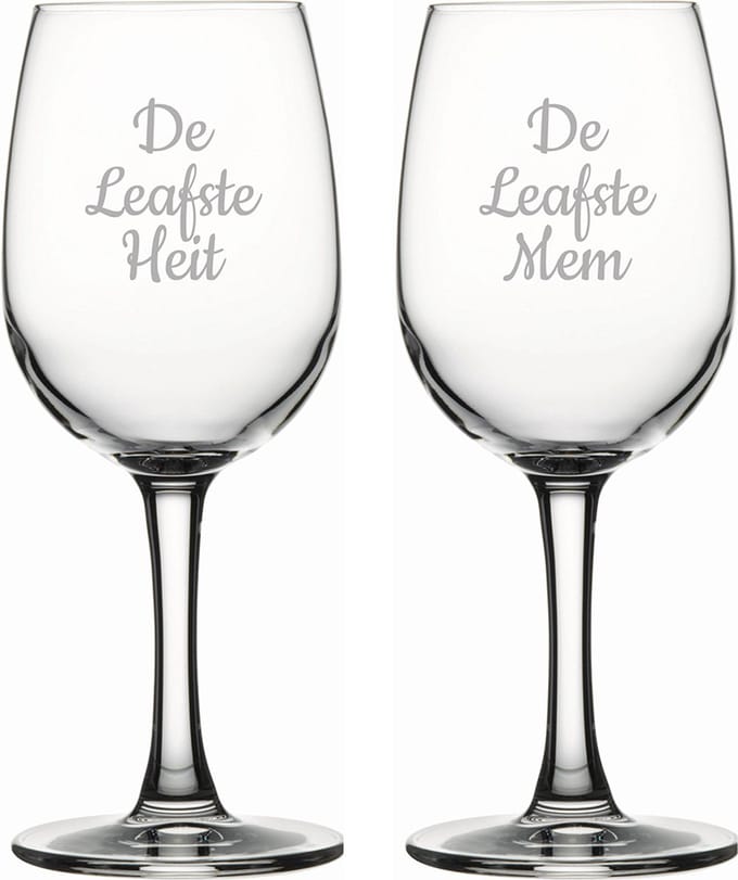 Gegraveerde witte wijnglas 26cl De Leafste Mem-De Leafste Heit