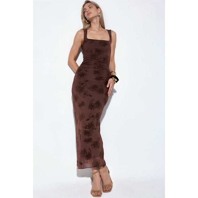 Vierkante Hals Tulle Midi Jurk