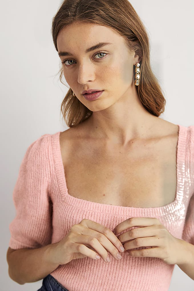 Boden Square Neck Fluffy Jumper Pnk Maat: XL | Gebreide Truien Outlet | Dames | Roze