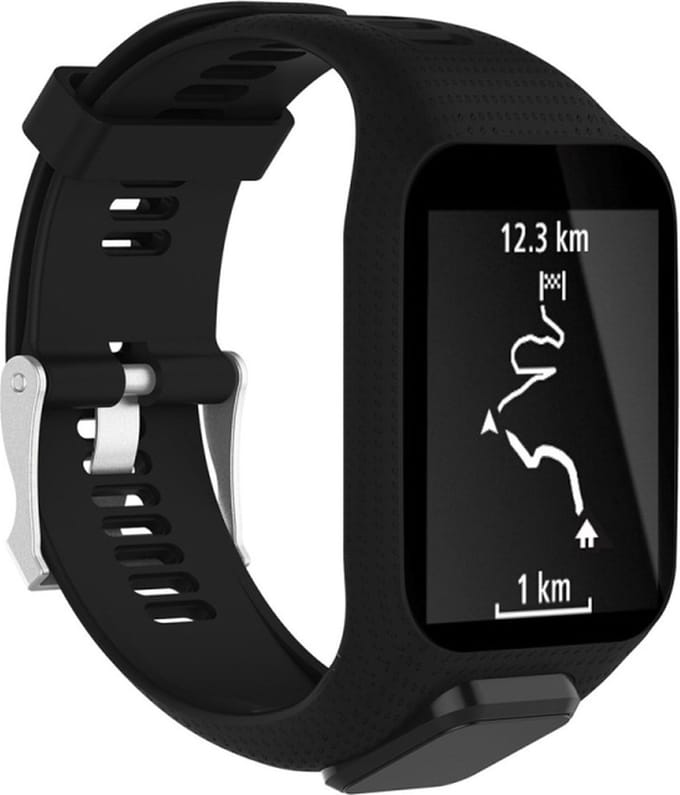 Siliconen bandje - geschikt voor TomTom Runner 2 / Runner 3 / Spark 2 / Spark 3 - zwart