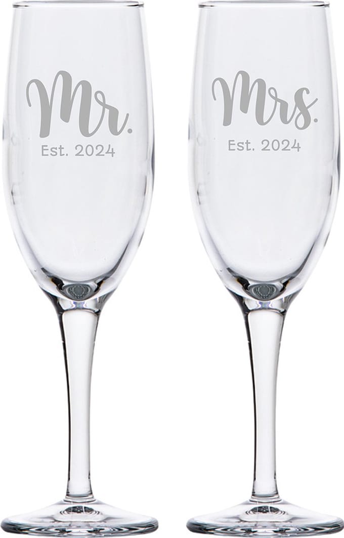Gegraveerde set Champagneglazen 16,5cl Mr. Est. 2024 - Mrs. Est. 2024