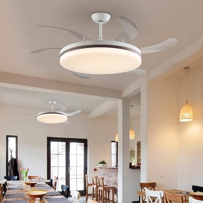 Schuller Valencia LED plafondventilator Vento wit/brons/transparant, Ø 150 cm stil