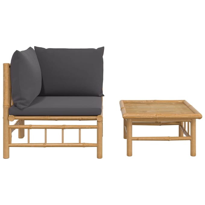 vidaXL - 2-delige - Loungeset - met - kussens - bamboe - donkergrijs