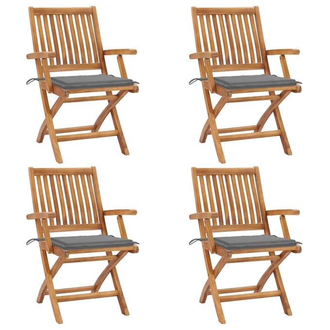 vidaXL - Opklapbare - stoelen - met - kussens, - 4 - stuks, - massief - teakhout