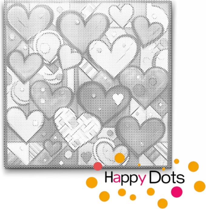 HappyDots DOT Painting Bonte Harten 01 - Stippelschilderij 50x50cm